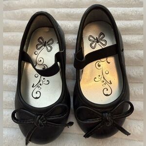 Black Girls Shoes with Bow Detail and Elastic Strap